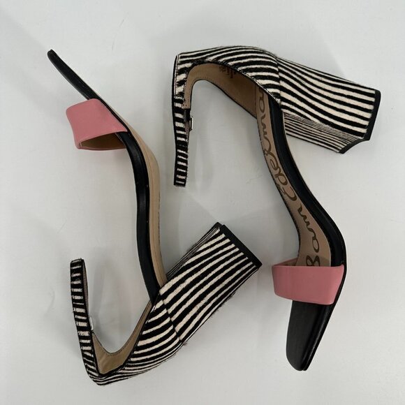 SAM EDELMAN Daniella Zebra Print Calf Hair Pink Barbie Block Heel 8.5 Sandals - Picture 4 of 9